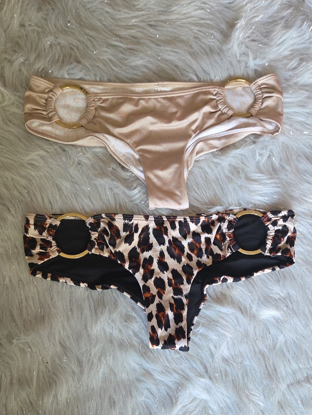 Victoria's Secret Champagne and Leopard Bikini Bottoms